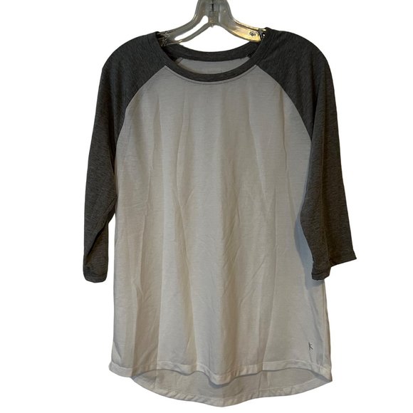Danskin Now Baseball Shirt Womens Large 3/4 Sleeve Loose White Gray Relaxed - Picture 1 of 7
